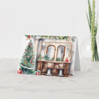 Personalised Watercolor Xmas Hair Salon  Holiday Card