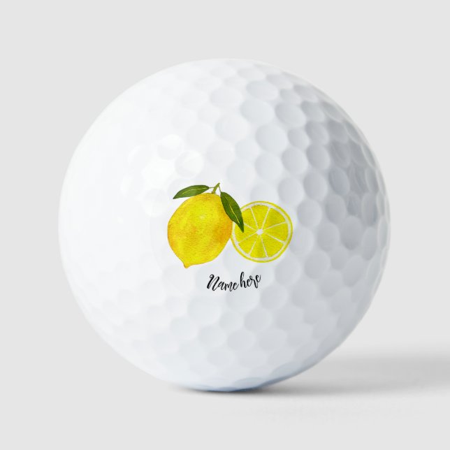 Personalised Watercolor Yellow Lemons Golf Balls (Front)