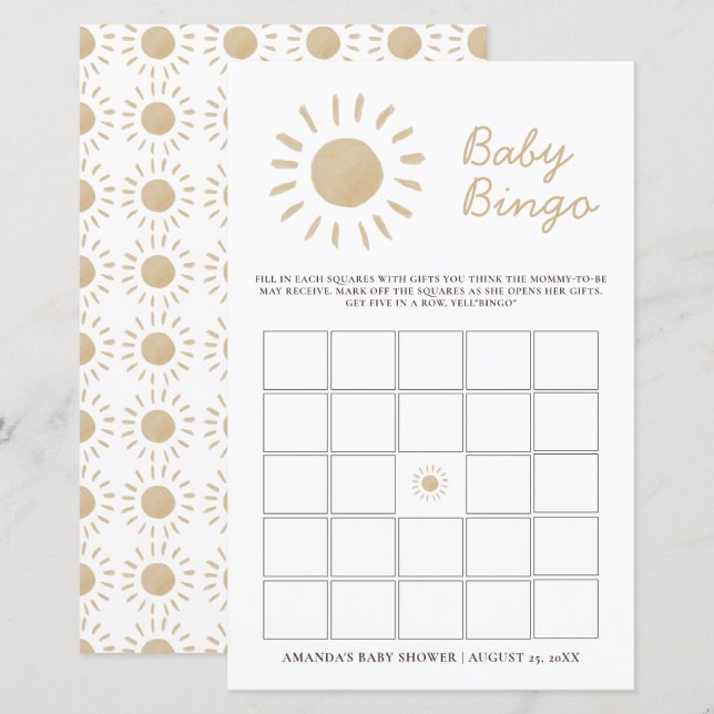 Personalised Watercolor Yellow Sunshine Baby Bingo (Front/Back)
