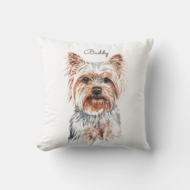 Personalised Watercolor Yorkie Cushion (Front)