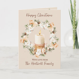 Personalised Watercolour Candle Wreath  Christmas  Holiday Card