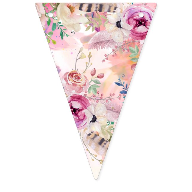 Personalised Watercolour Floral Party Bunting Bunting (First Flag)