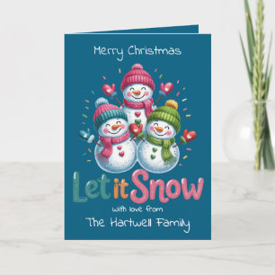 Personalised Watercolour Snowmen Family Holiday Card