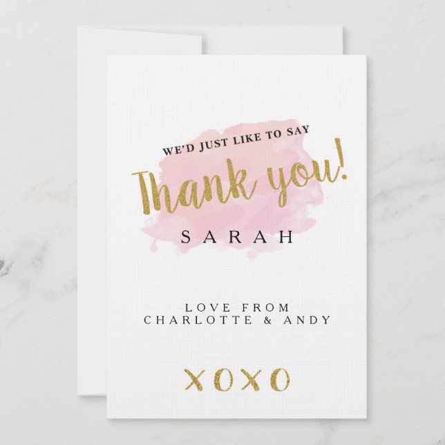 Personalised Watercolour Thank You Card (Front)