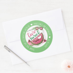 Personalised Watermelon 2nd Birthday Party Classic Round Sticker