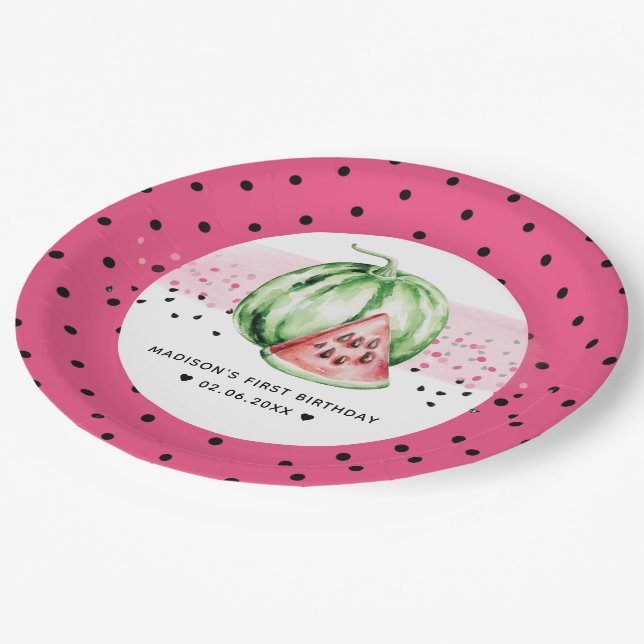 Personalised Watermelon Birthday  Paper Plate (Angled)