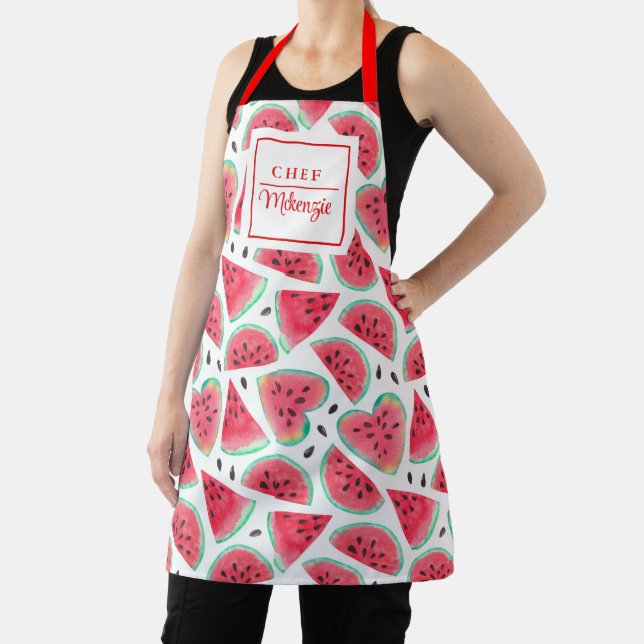 Personalised Watermelon Pattern Chef Women's Apron (Insitu)