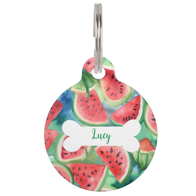 Personalised Watermelon Pattern Round Pet Tag (Front)