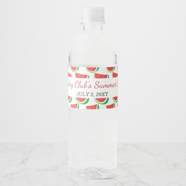 Personalised Watermelon Pattern Summer Party Water Bottle Label (Front)