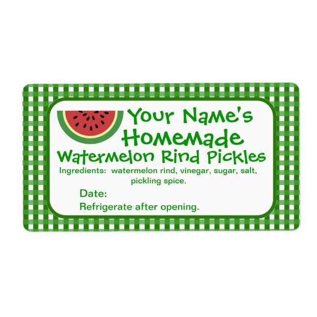 Personalised Watermelon Pickle Jar Labels Template (Front)