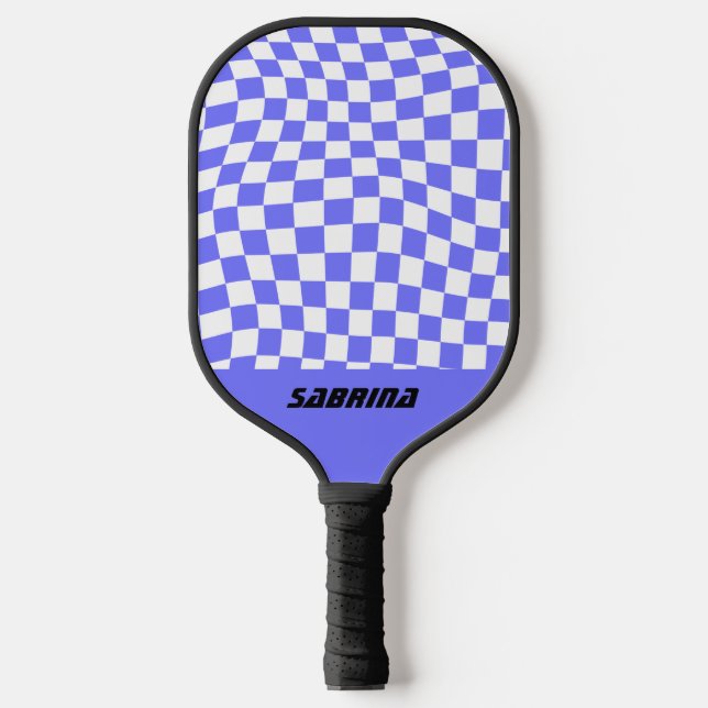 Personalised Wavy Chequered| Purple and White Pickleball Paddle (Front)