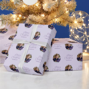Personalised Wavy Frame Simple Bow Merry Christmas Wrapping Paper