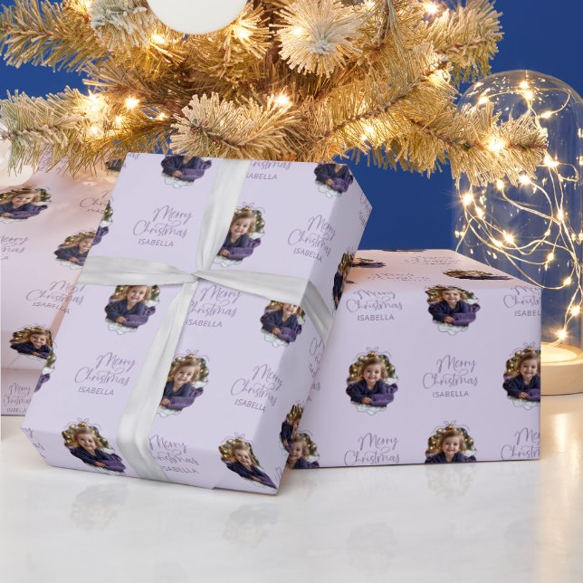 Personalised Wavy Frame Simple Bow Merry Christmas Wrapping Paper (Holidays)
