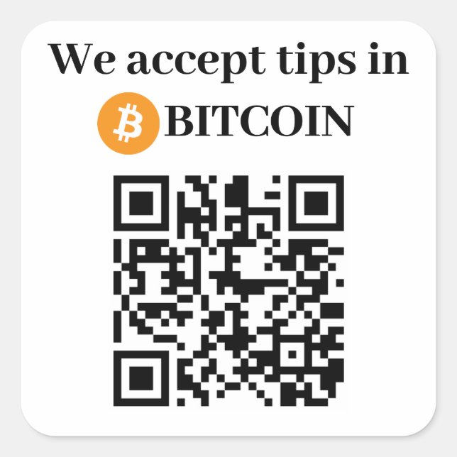 Personalised We Accept Tips in Bitcoin Sticker (Front)