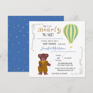 Personalised We Can Bearly Wait Baby Shower Boy Invitation