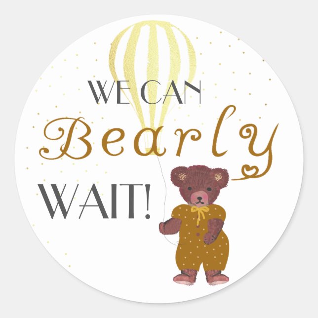 Personalised We Can Bearly Wait Baby Shower Classic Round Sticker (Front)