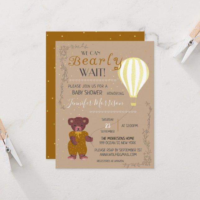 Personalised We Can Bearly Wait Cute Baby Shower (Front/Back In Situ)