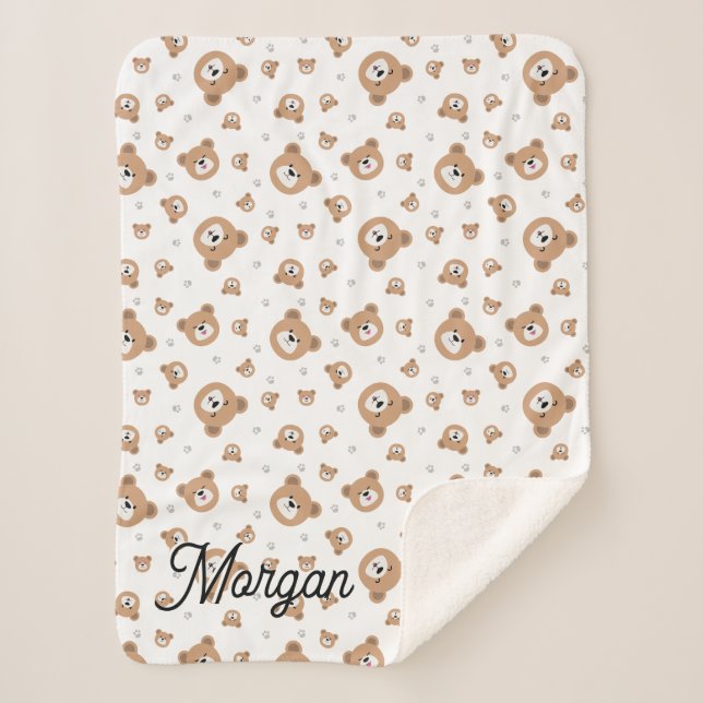 Personalised we can bearly wait Teddy Bear Pattern Sherpa Blanket (Front)