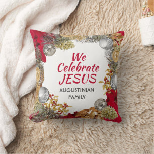 Personalised WE CELEBRATE JESUS Christmas Cushion