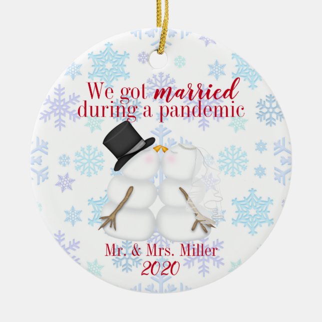 Personalised We Got Married During A Pandemic Ceramic Tree Decoration (Front)