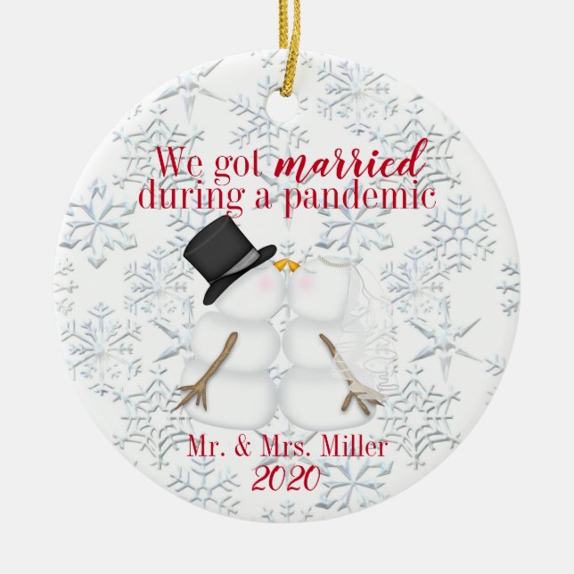 Personalised We Got Married During A Pandemic Ceramic Tree Decoration (Front)