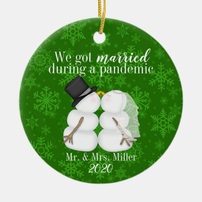 Personalised We Got Married During A Pandemic Ceramic Tree Decoration (Front)