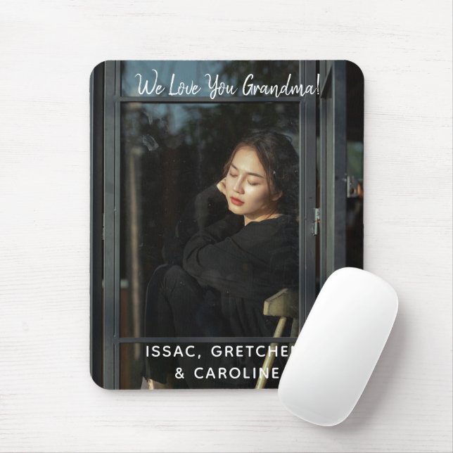 Personalised We Love You Grandma Photo Script Mouse Mat (With Mouse)
