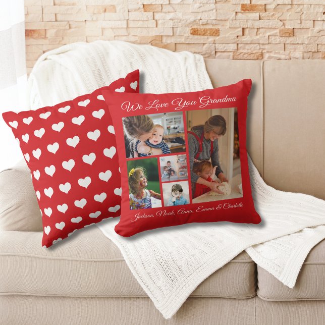 Personalised We Love You Grandma | Red 5 Photo Cushion (Creator Uploaded)