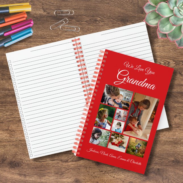 Personalised We Love You Grandma | Red 8 Photo Notebook (Creator Uploaded)