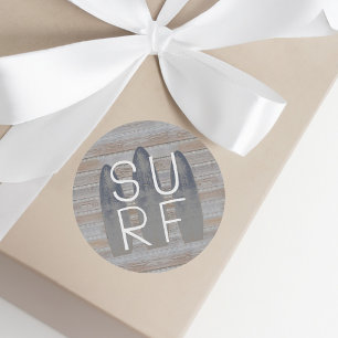 Personalised Weathered Beach Driftwood Surfboard Classic Round Sticker