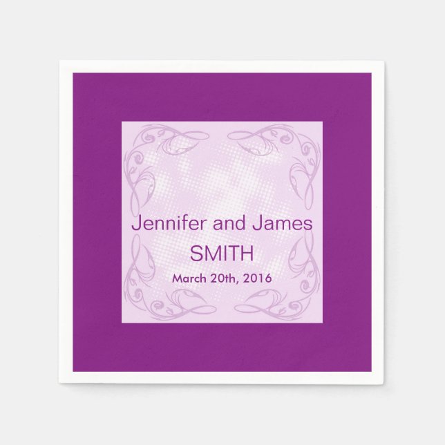 Personalised Wedding Abstract Swirl Purple Napkin (Front)
