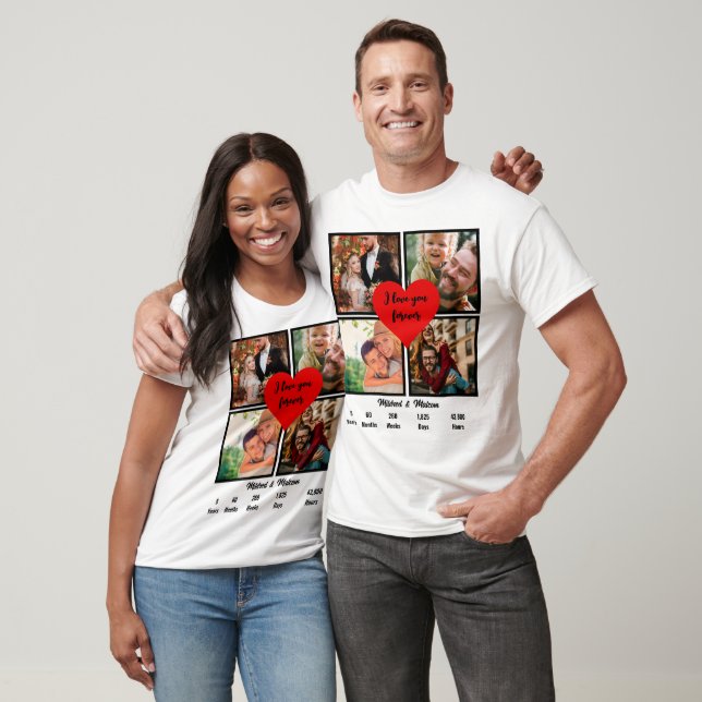 Personalised Wedding Anniversary 4 Photo Collage T-Shirt (Unisex)