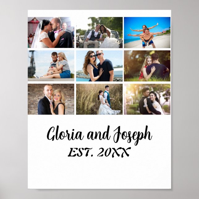 Personalised Wedding Anniversary 9 Photo Collage Poster (Front)