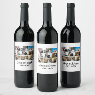 Personalised Wedding Anniversary 9 Photo Collage Wine Label