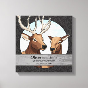 Personalised Wedding Anniversary, Elk Pair Canvas Print