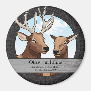 Personalised Wedding Anniversary, Elk Pair Magnet