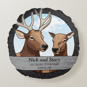 Personalised Wedding Anniversary, Elk Pair Round Cushion