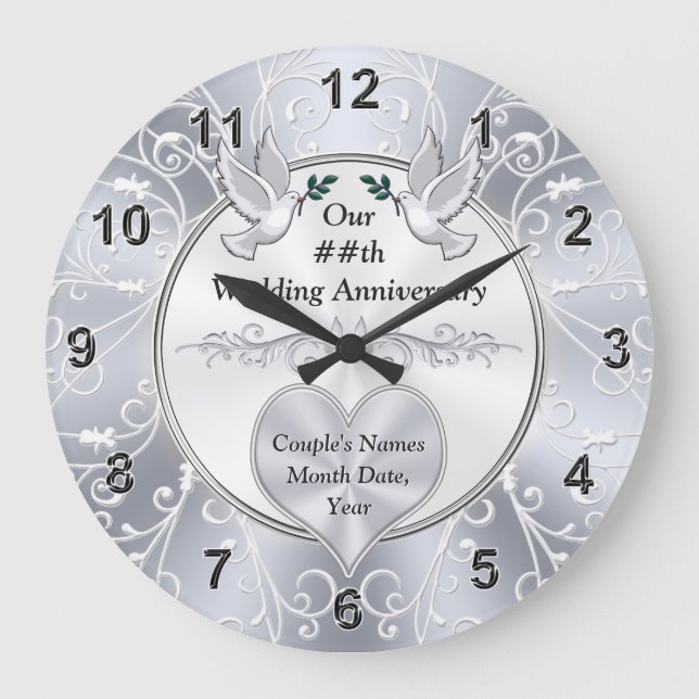 Personalised Wedding Anniversary Gifts, ANY YEAR Large Clock (Front)