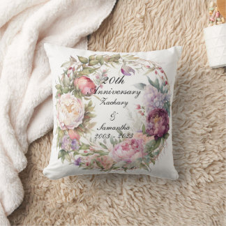 Personalised Wedding Anniversary Peony Wreath Cushion