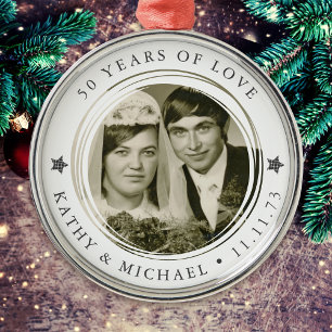Personalised Wedding Anniversary Photo Metal Tree Decoration
