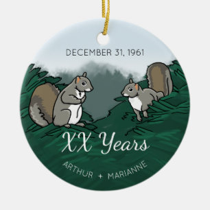 Personalised Wedding Anniversary Squirrels Ceramic Tree Decoration