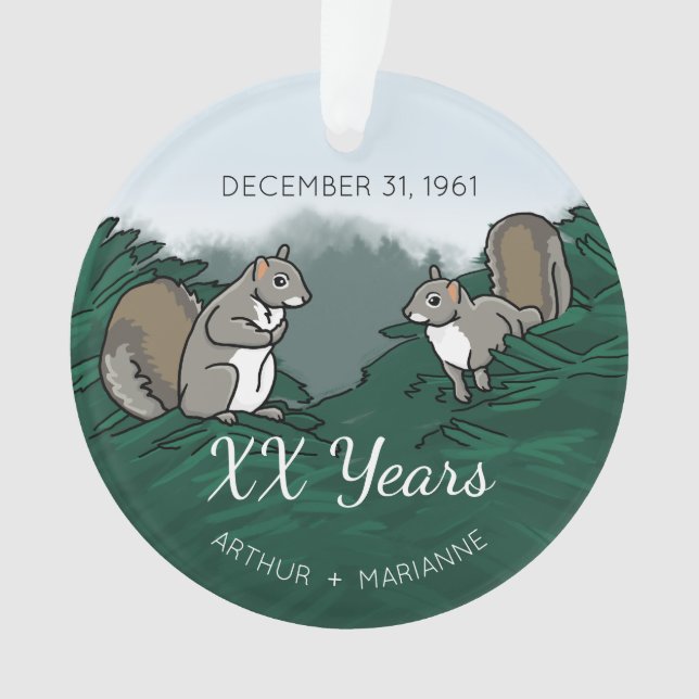 Personalised Wedding Anniversary Squirrels Ornament (Front)