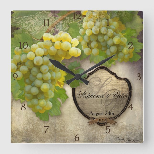 Personalised Wedding Anniversary Vineyard Decor Square Wall Clock (Front)