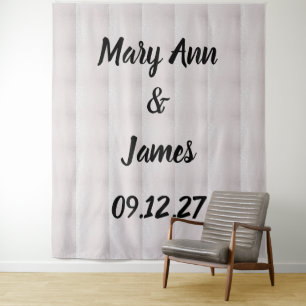Personalised Wedding Backdrop Black Gold Lights Tapestry