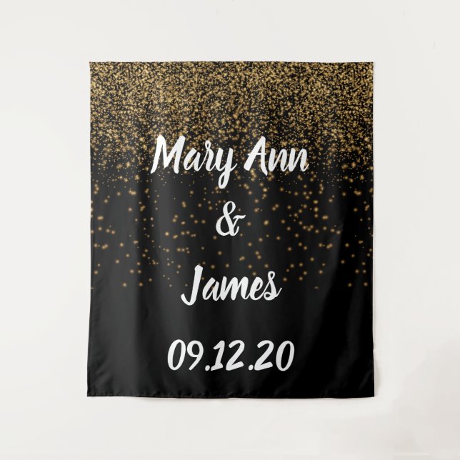 Personalised Wedding Backdrop Pink Gold Lights Tapestry (Front)