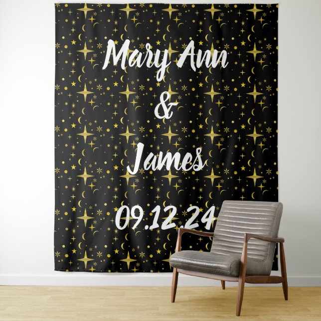 Personalised Wedding Backdrop Pink Gold Lights Tapestry (In Situ)