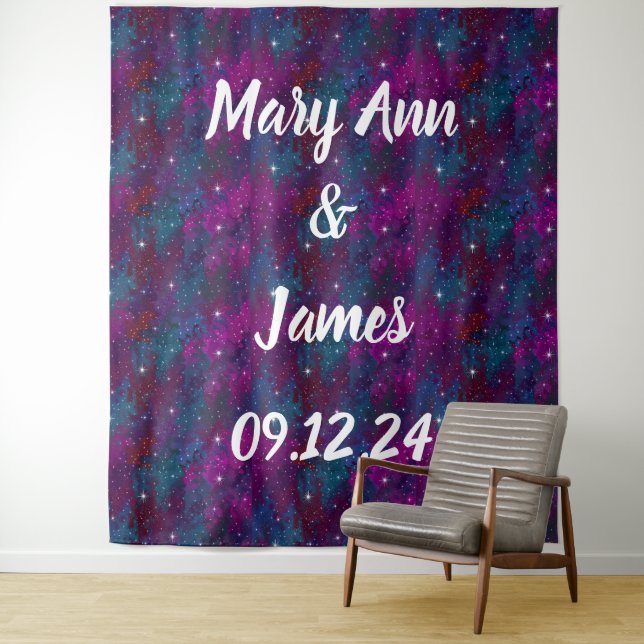Personalised Wedding Backdrop Pink Gold Lights Tapestry (In Situ)