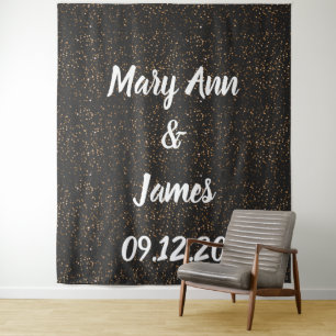 Personalised Wedding Backdrop Pink Gold Lights Tapestry