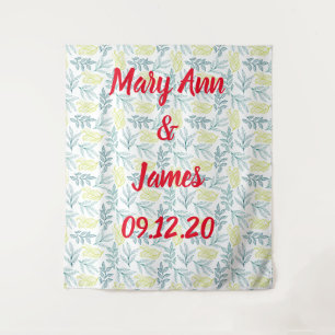 Personalised Wedding Backdrop Pink Gold Lights Tapestry