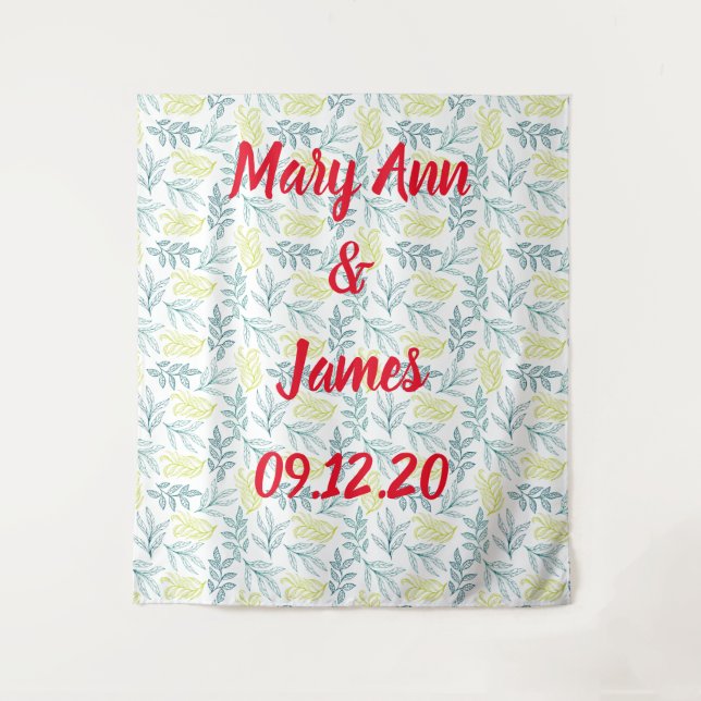 Personalised Wedding Backdrop Pink Gold Lights Tapestry (Front)